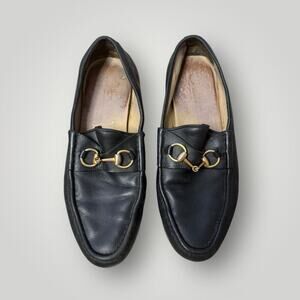 Gucci Black Leather Loafers with Gold Detail